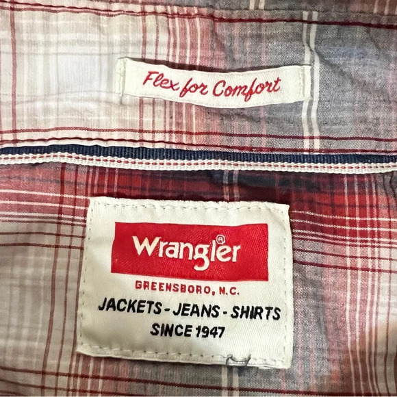 Wrangler Slim Fit Stretch Plaid Pearl Snap Shirt. Red Blue White XXL 2XL R1 - Picture 9 of 15